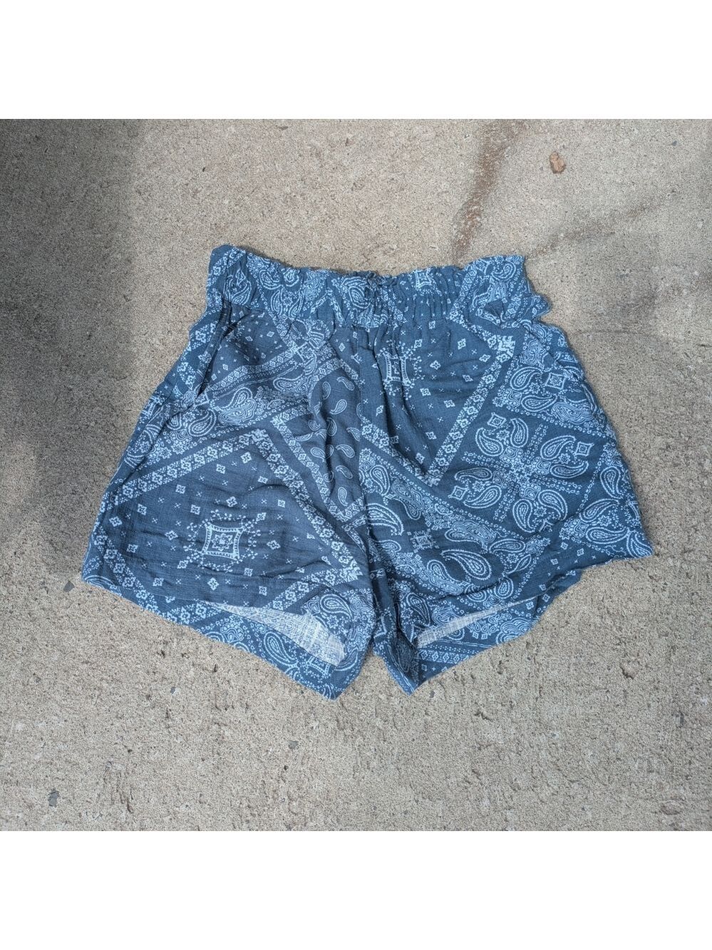 Blue Cargo Shorts with Paisley Design
